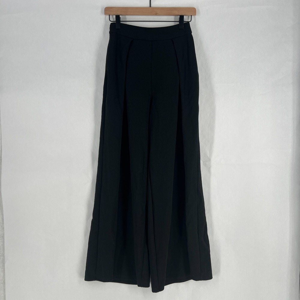 Shein Palazzo Crepe Pants Womens XS Black Pleated Side Zip High Rise Wide Leg